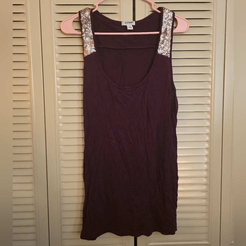 Old Navy Dark Purple Tank With Gold Sequin